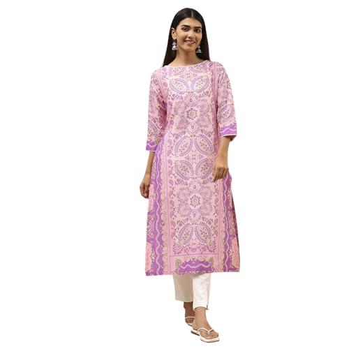 Image of BIBA Women Cotton Straight Fit Straight Printed Kurta