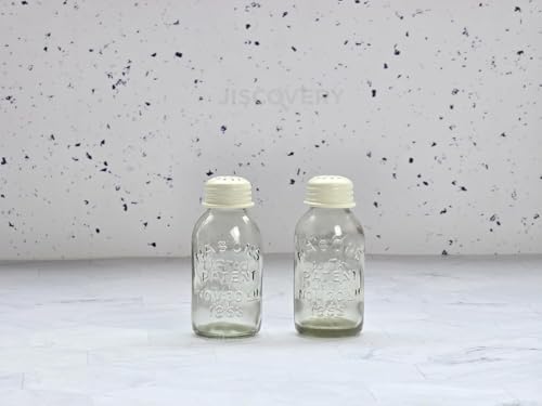 Image of JISCOVERY Salt and Pepper Dispenser Set for Dinning Table with Stand| Glass Bottom Spice Shaker Set with Metal Holder| Spice Sprinklers| 100 ML Each (White)