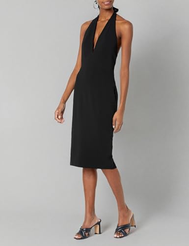 Image of Dress The Population Womens Vanessa Deep Plunge Neckline Halter Bodycon Midi Dress
