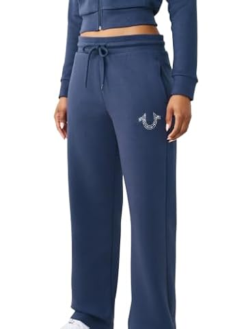 True Religion Damska podkowa kryształowa prosta nogawka, niebieska, S