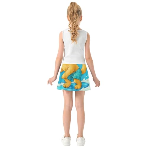 Kids Tennis Skirts Playful Golden Retriever Puppy Athletic Shorts for Girls Skorts Fun Cute Cheer Skirt 4t4