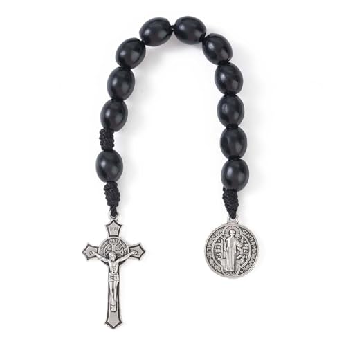 YQZIYOU Pocket Rosary for men - Handmade Wooden Catholic Rosaries Wooden Bead Rosary Necklace Metal Cross For Catholic Or Christian Gift (black)
