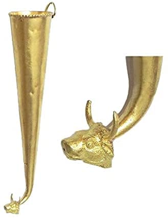 Pure Brass Gaumukhi Gaumukhi Shringi Shring Shrungi for Puja Rudrabhishek Abhishekam patra Bathing Pot for Hindu Pooja God (10" inch) Brass Shringi Singi | Abhishek Patra | Abhishekam Stand for God