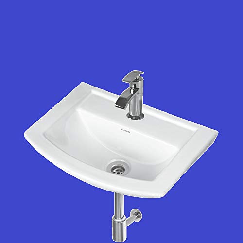 Image of Wash Basin Wall Hung Mounted Glossy Finish White Sink for Bathroom, White 18 x 13 x 6 Inch