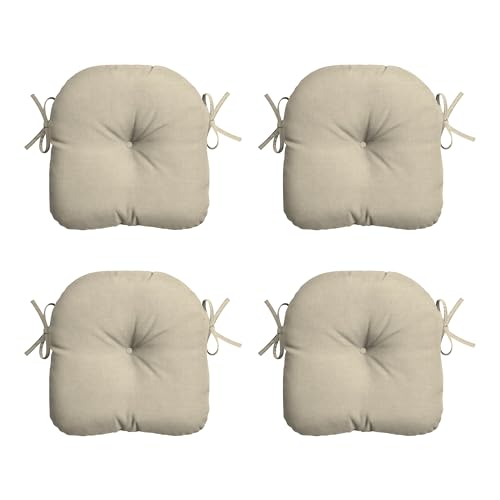 Image of Arden Outdoor Tufted Bistro Seat Cushion, Set of 4, 14.5 in x 15 in, Rain-Proof, Fade Resistant Tan Leala