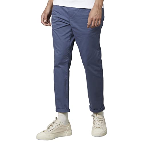 Image of Celio Solid Blue Cotton Chinos