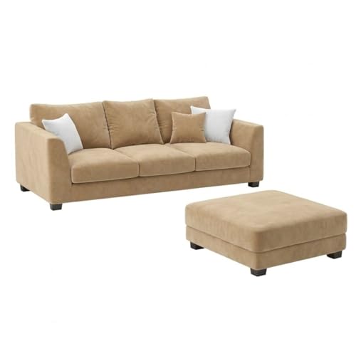 Image of SOCOZI Trevano 5 Seater Sofa Set with Ottoman (3 Seater + 2 Seater + Ottoman) | Soft Velvet Suede Fabric | Plush Comfort Cushions for Living Room (Beige)