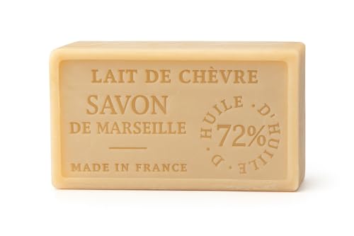 Jabón de Leche de Cabra 100 g – Natural e Hidratante – 99% Aceites Naturales – Apto para Piel Sensible – Savon de Marseille - Pastilla de Jabón para Cara y Cuerpo. Limpieza Facial y Higiene Corporal