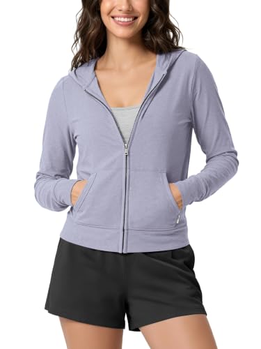 ODODOS Women's Mini Full-Zip Hoodie - odSTRATUM Tech Ultra Soft UPF 50+ Hooded Jacket with Pockets, Lilac Heather, X-Large