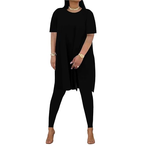 HBQ Womens 2 Piece Outfits Tracksuits Short Sleeve Tunic Tops