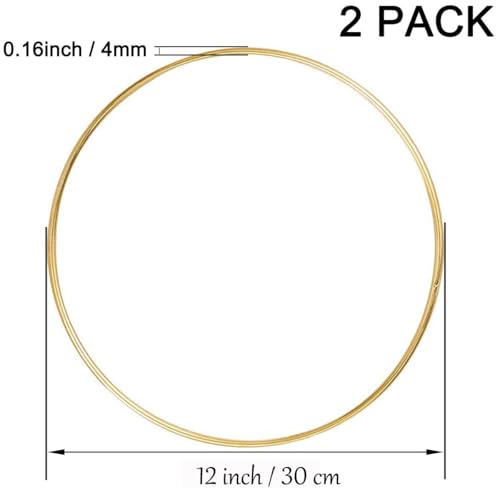 Image of 02 Pack 12 inch Large Metal Floral Wreath Macrame Gold Hoop Rings for DIY Crafts Dream Catchers, Floral Macrame Hoop for Wedding Decor, Wall Hanging Craft Gold. (12 INCH)
