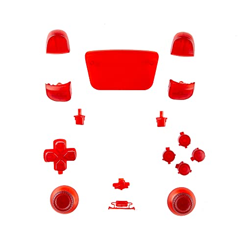GOTRUTH Replacement Repair Kits for PS5, D-pad + PS Microphone Buttons + Share Options + R1 L1 R2 L2 Trigger + ABXY Bullet Button, Full Set Buttons for Playstation 5 DualSense Controller (Clear Red)