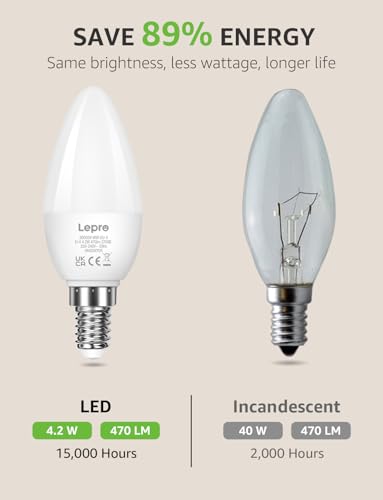 Lepro E14 LED Light Bulb, Warm White 2700K, 4.2W 470 Lumen, 40W Equivalent Candle Bulbs, Small Edison Screw SES, Energy Saving, Non-dimmable, Pack of 3 - Image 4
