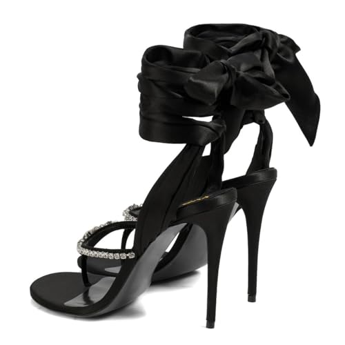 XYD Women Open Split Toe Lace-up Ankle Strappy Sandals Rhinestones Studded Thong High Heels Evening Shoes3