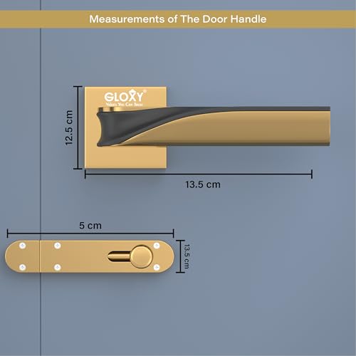 Image of GLOXY Premium Bathroom Door Lock - Heavy Duty Mortise Door Lock with Keyless Plate Handle Set for Home with Brass Baby Latch - Gold & Black Finish Bathroom Lock for Door with 2 Years Warranty