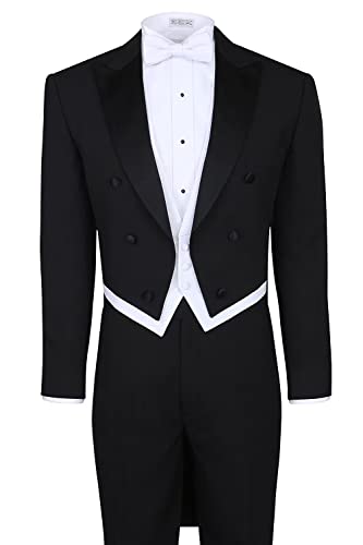 WQHSY Men's Tailcoat Suit Jacket Tails Slim Fit Solid Three Pieces Swallowtail Dinner Party Wedding Tuxedo2