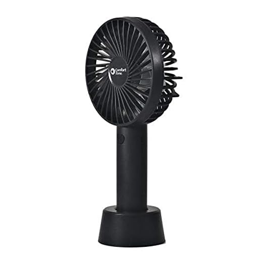 Comfort Zone CZPF402BK 4” 3-Speed Handheld Rechargeable Fan - Lithium Ion Battery Operated, Micro USB Cable - Powerful, Mini Hand Fan - Lightweight, Black