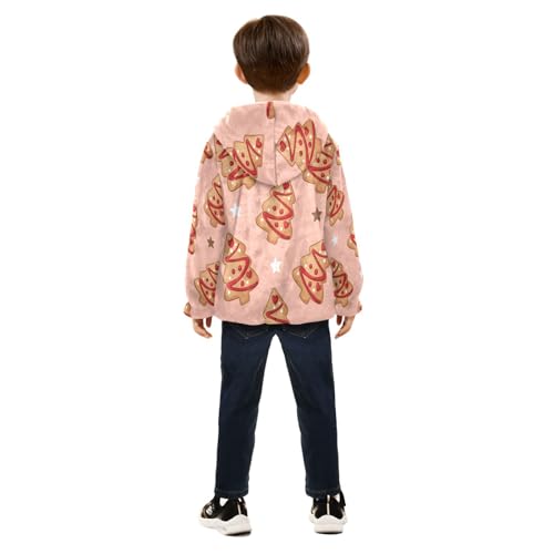 Christmas Tree Cookies on Pink Toddler Fleece Jacket Girl Boys Hooded Fleece Jacket Coat Warm Outwear Zip-up 3-10T4