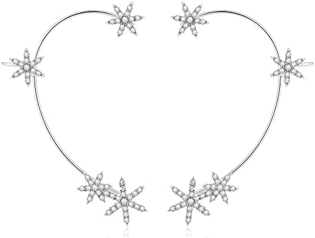Vikeney 2PCS Snowflake Ear Cuff Silver Glitter Rhinestone Ear Cuffs Earrings for Women kids girls Non-Piercing Ear Clip Vintage Fake Climber Fairy Ear Cuff Earrings Wrap Around Earrings Jewelry Gift