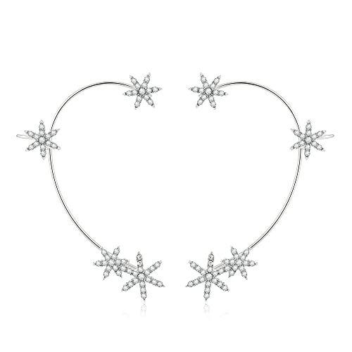Vikeney 2Pcs Snowflake Ear Cuff Silver Glitter Rhinestone Ear Cuffs Earrings For Women Kids Girls Non-Piercing Ear Clip Vintage Fake Climber Fairy Ear Cuff Earrings Wrap Around Earrings Jewelry Gift #TOP3