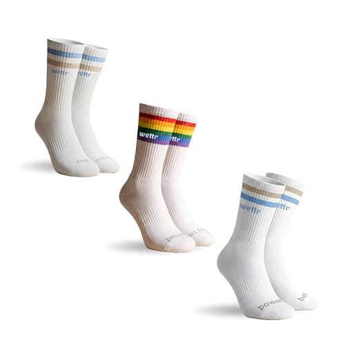 wettr Socken 3 Paar Premium Mens One Size Sportsocken Herren Crew Socken aus Baumwolle (3945) | MIX BUNDLE: Top/Bottom/Pride