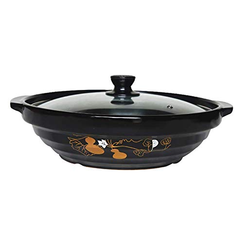 Keramik-Auflaufform mit Glasdeckel, handgefertigter Suppentopf Tontopf Runder Irdener Topf, Geeignet für Induktionsherd Schwarzer Durchmesser 33