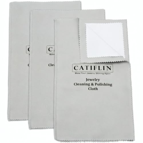 Image of CATIFLIN 3pcs Multi-Layer Jewelry Cleaning Cloth, Large Silver Polishing Cloth, 100% Cotton Jewelry Polishing Cloths for Gold, Silver and Platinum Jewelry (Light Gray, 10 inchX12)