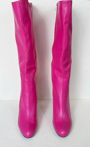 Frankie Hsu Ladies Sexy Chunky Knee High Heeled Boots, Pink Lovely Designer Style, Hot Girl Big Large Size US5-19 Wide Calf Long Shoes For Women Men2