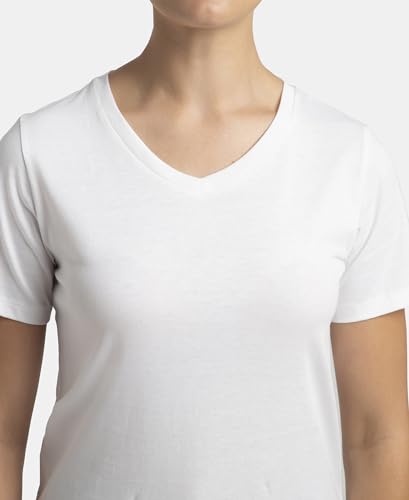 Image of Jockey AW89 Women's Super Combed Cotton Rich Fabric Relaxed Fit V-Neck Half Sleeve T-Shirt