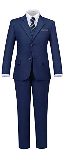 Addneo Boy's Silm Fit Formal Suits 5 Piece With Shirt And Vest, Navy 5Pc (Navy Plaid Tie), 2T #TOP11
