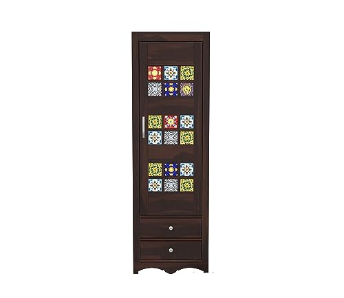 Image of Sheesham Wood Wooden Single Door Wardrobe Organizer for Clothes | - Solid Wood Almirah with 2 Drawers, 2 Shelves - Cupboard for Large Bedroom (Design 20)