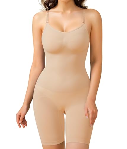 Junlan Body Contenitivo Modellante Donna Shapewear Bodysuit Guaina Contenitiva Pancia Piatta Intimo Snellente Shaper (Beige,XL)