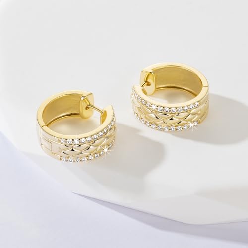 Cossa 14K Gold Hoop Earrings for Women Elegant Thick Gold Hoop Earrings Cubic Zirconia Encrusted Mesh Huggie Hoops Earring for Women 20mm3