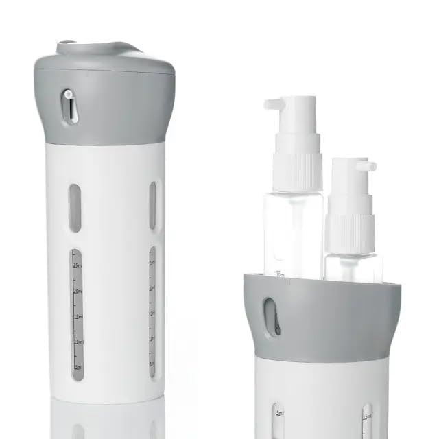 Image of Lazer 4 in 1 Travel Size Refillable Dispenser Bottle Set | PET Pump Leak-Proof Plastic Containers for Shampoo, Lotion, Cosmetic Liquids | Compact & Portable Travel Toiletries Storage Organizer