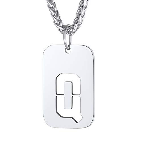Collier Plaque Militaire Armé Français Personnalisable Pendentif Identi Femme Homme Lettre Initial Prénom Gravure Médaillon Acier Inoxydable Q Argenté Bijoux Cadeau Noël Fêtes des Mères Pères