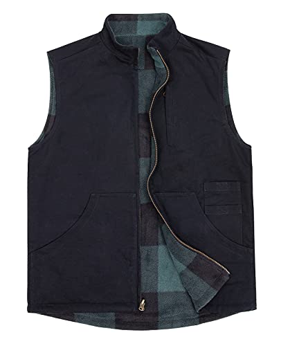ZENTHACE Gilet réversible décontracté doublé en flanelle polaire pour le travail, le safari, la pêche, les voyages, Noir/vert à carreaux, Medium