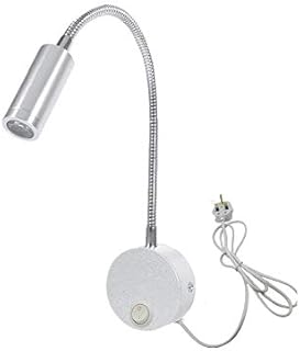 Youngine 3W Flexible Gooseneck Plug in Reading Lamp Art Works Show Accent Light Wall Mount Sconce Spot Lamp Fixture with On/Off Switch (01 Silver Cool)
