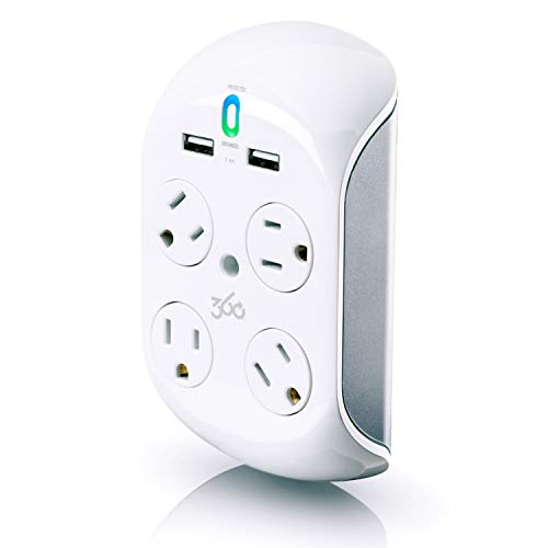 360 Electrical 36037 Revolve 2.4A Surge Protector 4 Rotating Outlets + 2 USB Ports