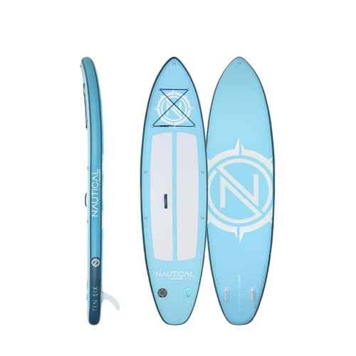 iROCKER Nautical GO Ten-SIX Inflatable Stand Up Paddle Board, Superb Maneuverability 10'6' Long 33' Wide 6' Thickness SUP with Leash and Fins ONLY - Blue White