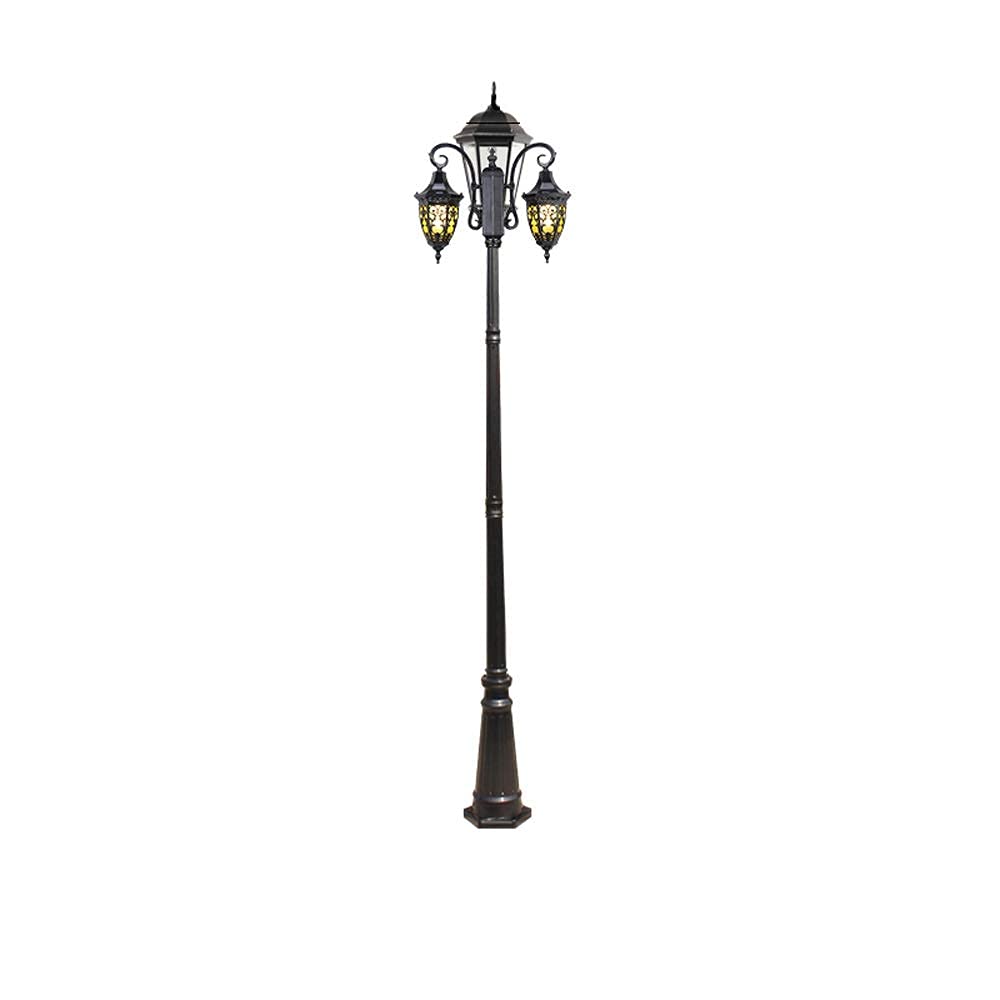 QUSYZD Lamp Post Lights Outdoor, 2-Lights E27 Ip54 Waterproof Vintage High Pole Path Way Glass Column Lamp European Outdoor Metal Aluminum Street Pillar Light Garden Courtyard,Black-Height 2.6m