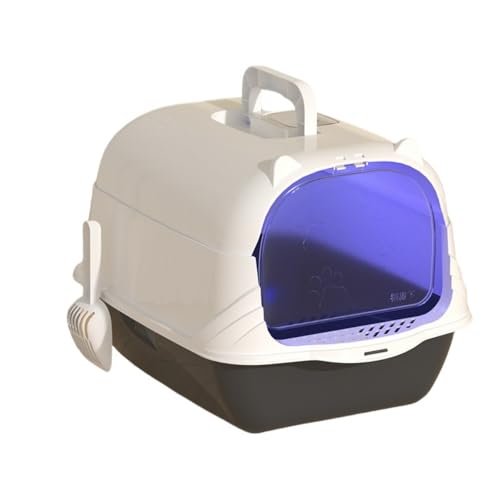 YAKINO 猫用トイレ(ドーム型でスコップ付き) ワイドサイズで丈夫、持ち運びに便利 消臭抗菌機能を備え、砂飛びを防止してお手入れが簡単 (黒色消毒モデル,37*36*51)