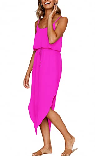 NERLEROLIAN Women's Adjustable Strappy Split Summer Beach Casual Midi Dress………… Hot Pink - Image 2