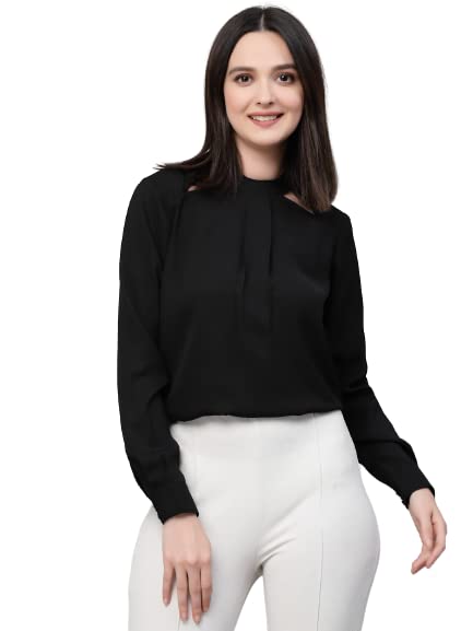 Style Quotient Women Solid Grey Polyester Cutout Smart Formal Top