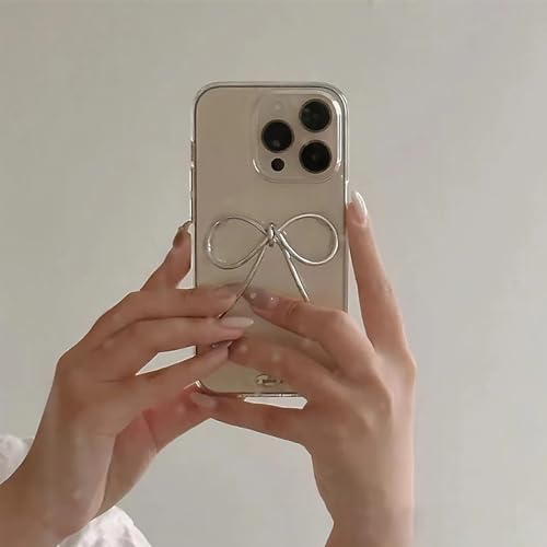 iphone 13 用 ケース リボン 立体 シルバー クリア 韓国っぽい 大人女子 かわいい いphoneケース 人気スマホケース おしゃれ ランキング シンプル 上品 ソフト TPU 携帯カバー 落下防止