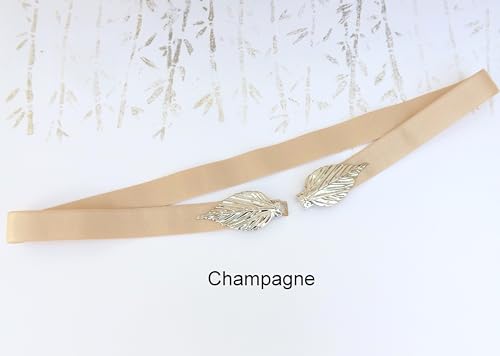 Navy Blue Elastic Silver Leaf Waist Belt For Women, Size XS to 3XL2