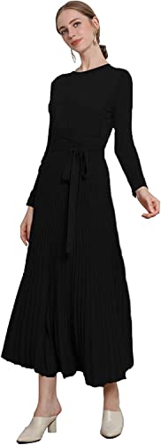 Image of Women's Long Sleeve Sweater Dress Ankle Length Fall Dress Vneck Knit Winter Dress