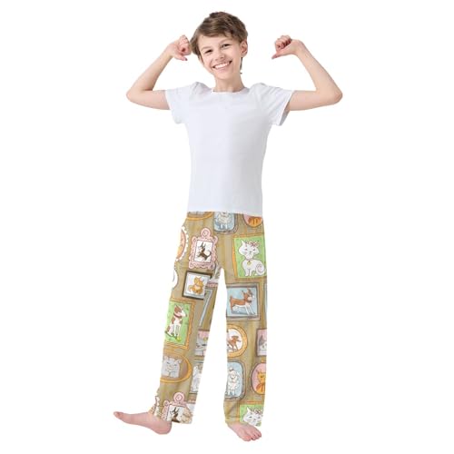 Boys' Pants Cute Cats Dogs Retro Portraits Pets Long Bottoms Jogger Pants Elastic Waist Trousers with Pockets S-XL2