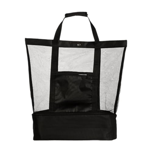 Mesh Beach Tote Bag Organizer Insulated Cooler Bag for BBQ Summer Hiking Travel 15.75x18.11 Inch- Black