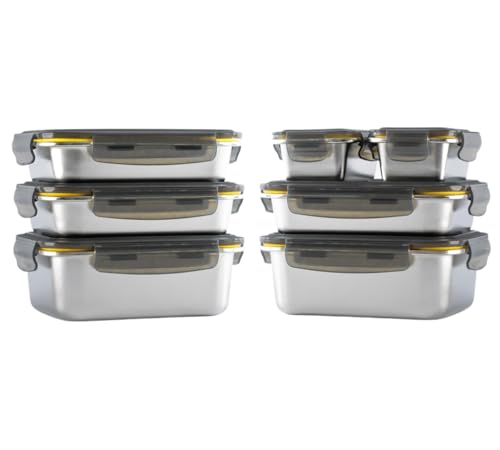 PIKA Premium Edelstahl-Frischhaltebehälter-Vorratsdosen Set (7-tlg.) | Mikrowellen- & Ofenfest | Luftdichte Frischhaltedosen für Meal Prep & Batch Cooking | Spülmaschinenfest & BPA-frei