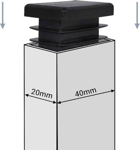 Image of (Pack of 10) Rectangular Plastic Plugs 25 /32 inch x 1-9 /16 inch (20 x 40 mm), Matt Plugs, Tube Inserts, Fence Post Caps, Jet Black RAL 9005